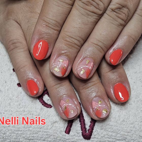 Narancs-piros ombre műköröm – Nelli Nails, Hidas
