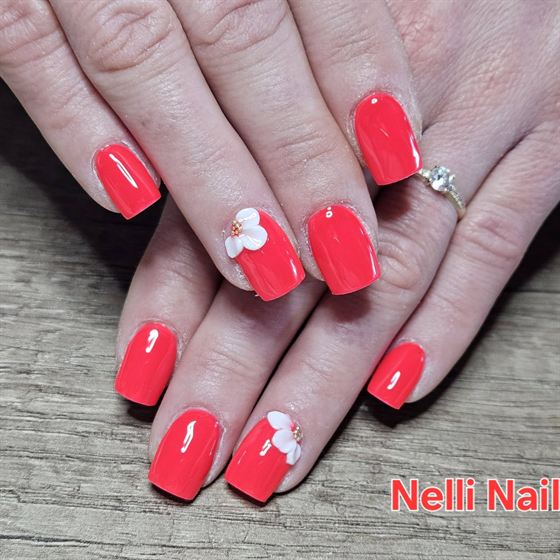 Piros-fehér köröm kézzel festett mintával – Nelli Nails, Hidas